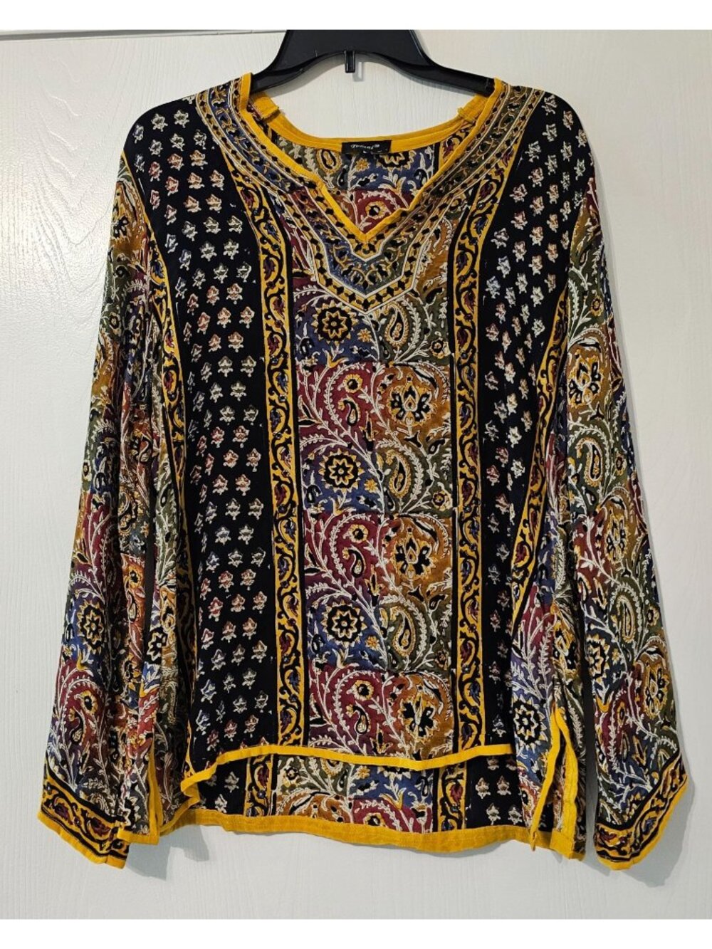 Tolani Womens Boho Paisley Long Sleeve Tunic Top Sz L Fall Festival Art To Wear